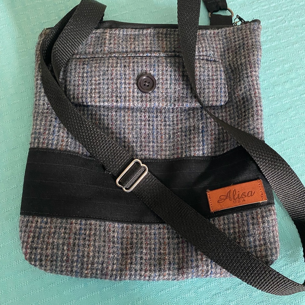 Upcycled Cross-Body Wool Tweed Bag.